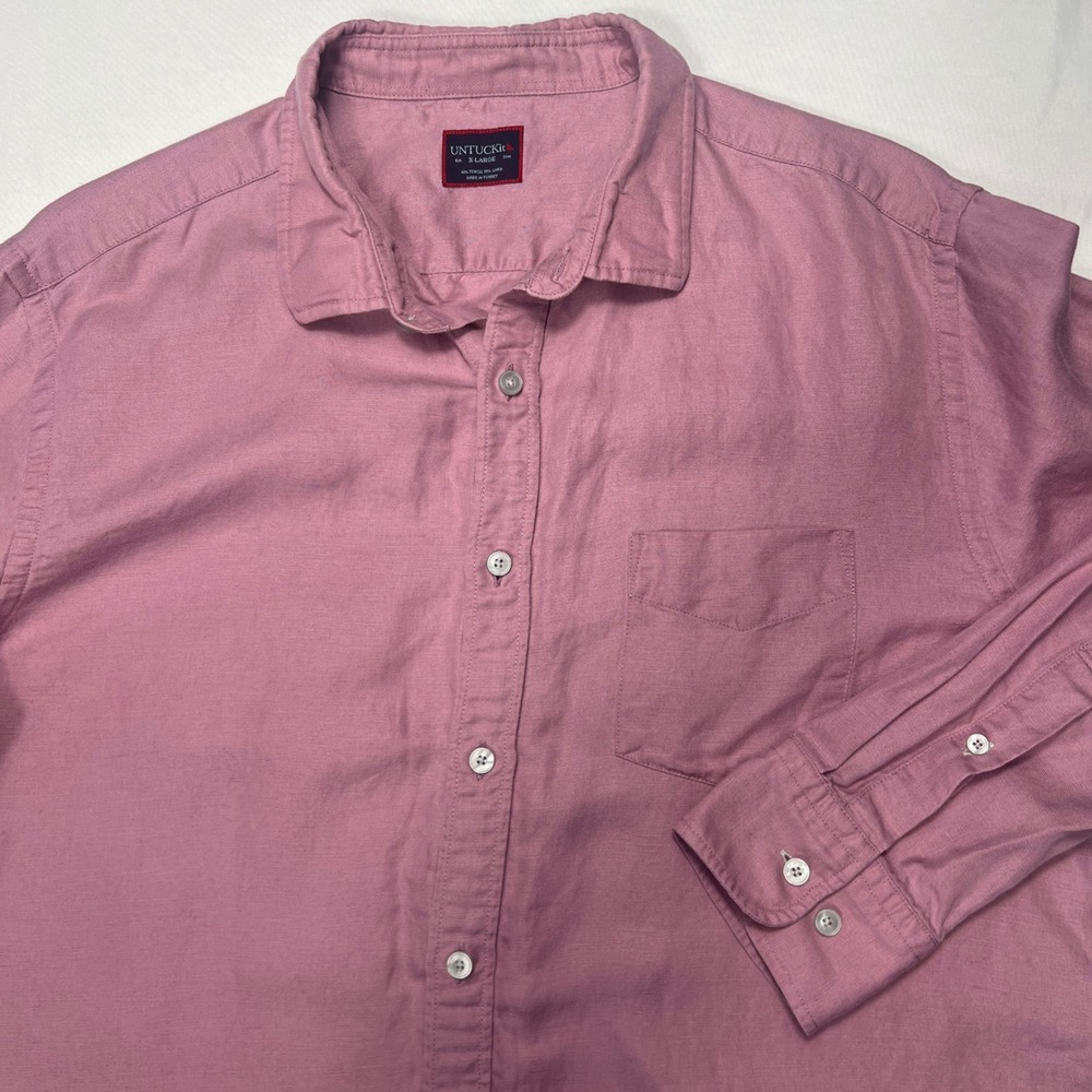 UNTUCKit Mens XL Mauve Pink Linen Tencel Blend Long Sleeve Button Down Shirt